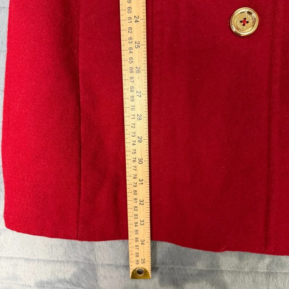 Michael Michael Kors Womens Red Wool Blend Pea Coat Gold Buttons Size 4